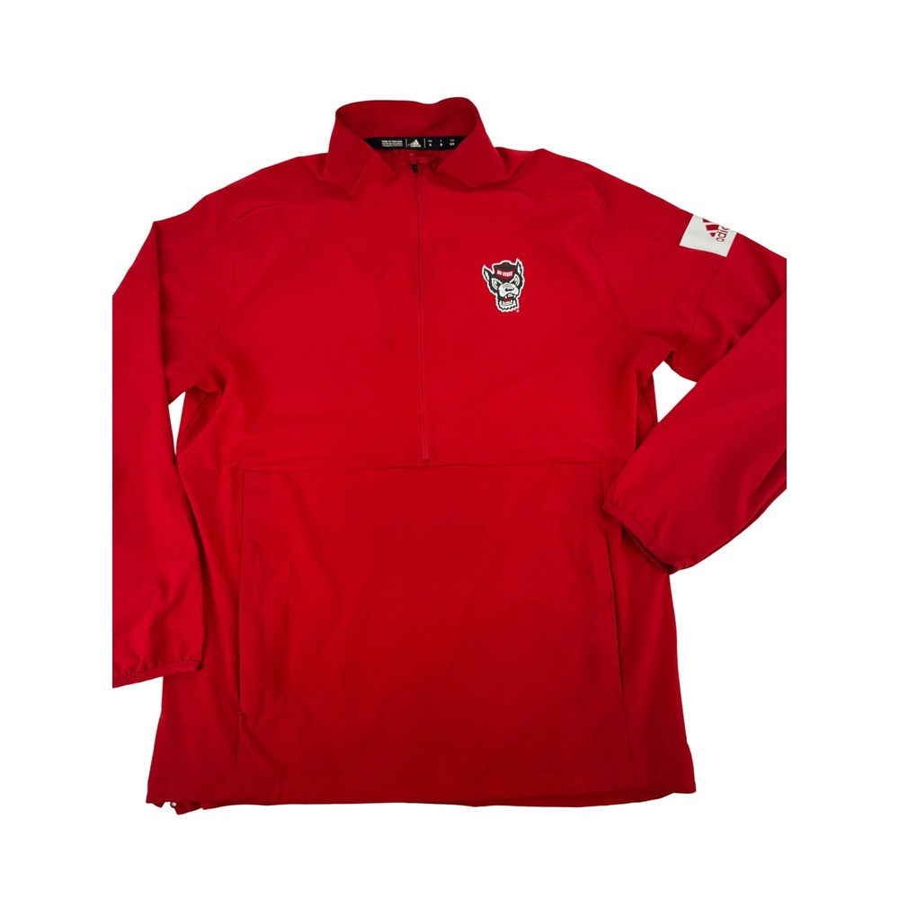 Adidas NC State Wolfpack Quarter Zip Jacket Mens Medium Red Tuffy Logo Pullover